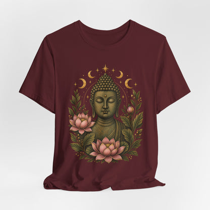 T‑Shirt, Short Sleeve Boxy Crew Neck - Buddha, Lotus & Moon Phases