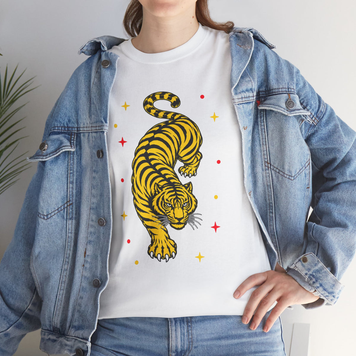 T-Shirt, Short Sleeve Boxy Crewneck - Yellow Tiger