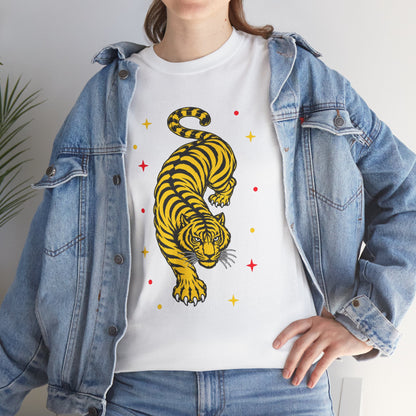 T-Shirt, Short Sleeve Boxy Crewneck - Yellow Tiger