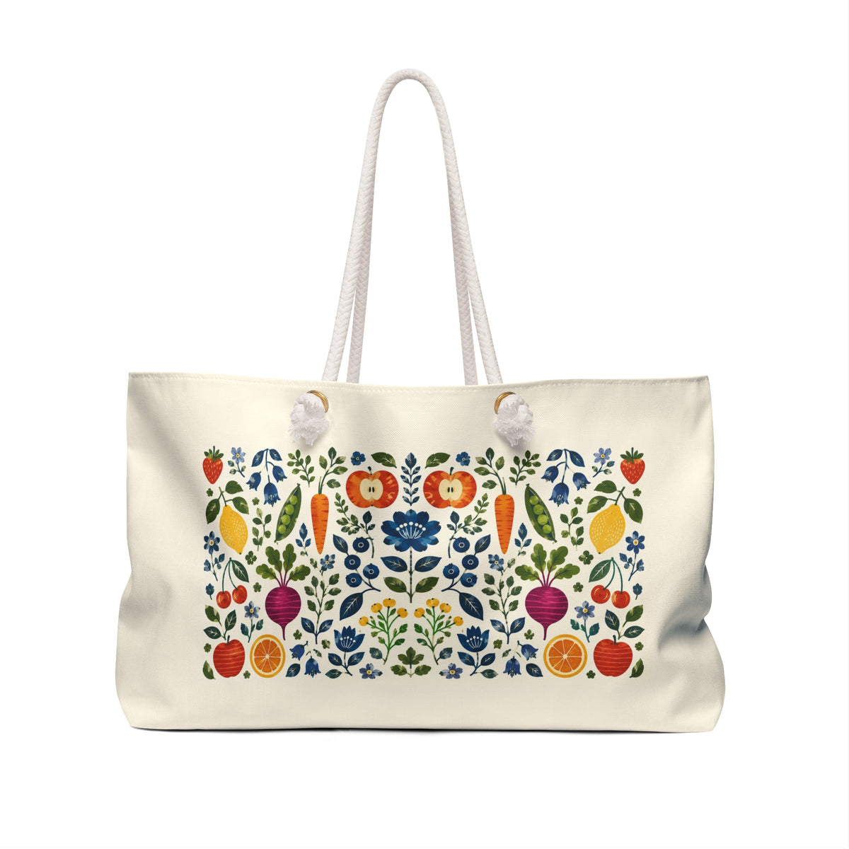 Tote, Weekender Travel  Bag - Vintage Folk Art Botanical Harvest