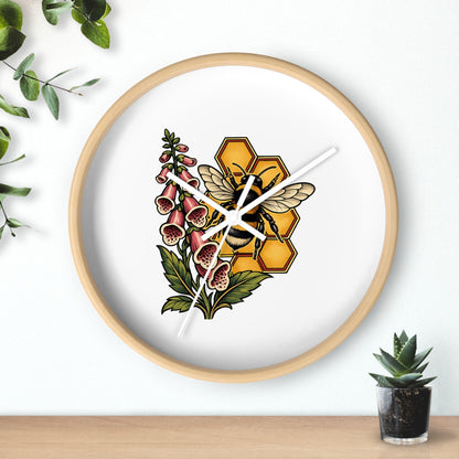 Clock, Wall Acrylic - Bee, Honeycomb & Foxglove