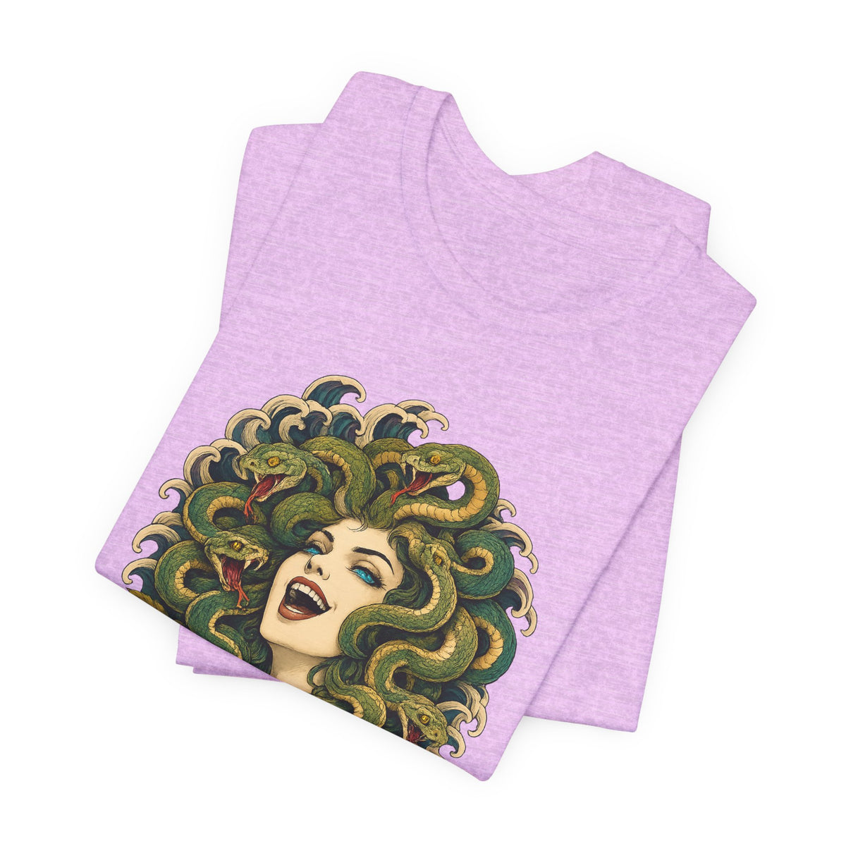T-Shirt, Short Sleeve Wide Neck - Medusa Snake Hair Floral