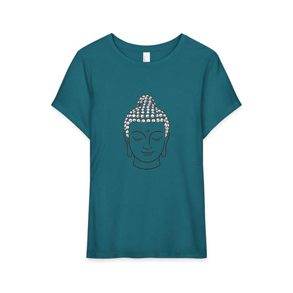 T-Shirt, Short Sleeve Wide Neck Relaxed Fit - Buddha Head