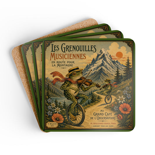 Frogs on Unicycles Cork Coaster (Set of 4)