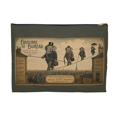 Vintage 'Équilibre de Bureau' Accessory Pouch – Retro Circus Elephant Tightrope Design