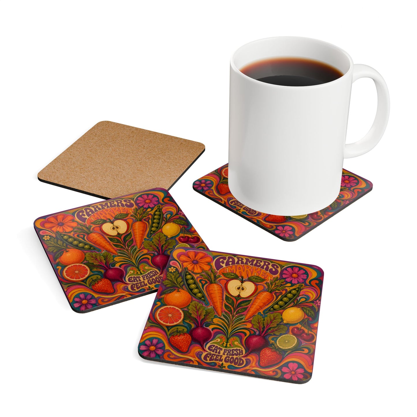 Groovy Farmer's Market Cork Coaster (Set of 4)
