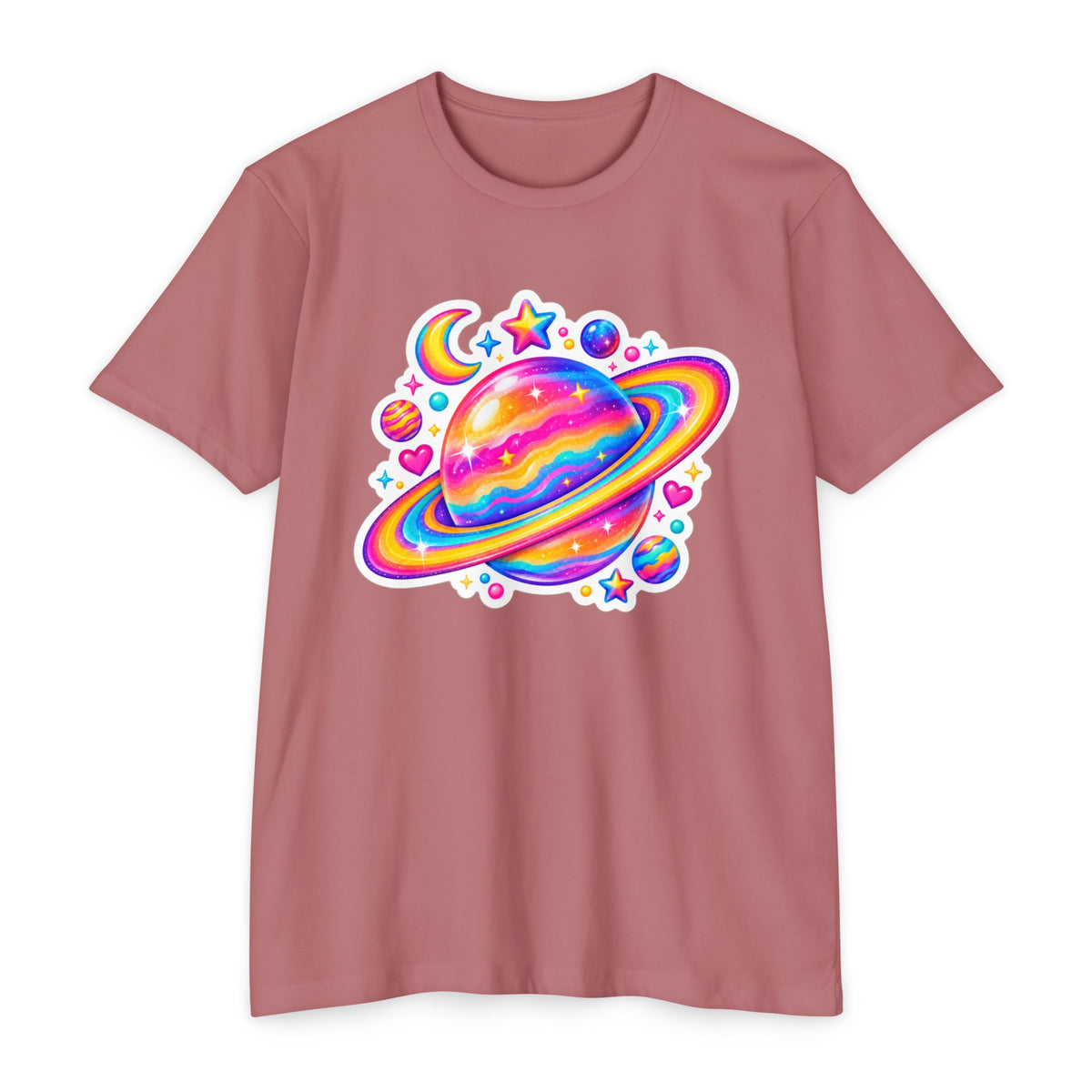 T‑Shirt, Short Sleeve Boxy Crew Neck - Rainbow Planet Cosmic Space