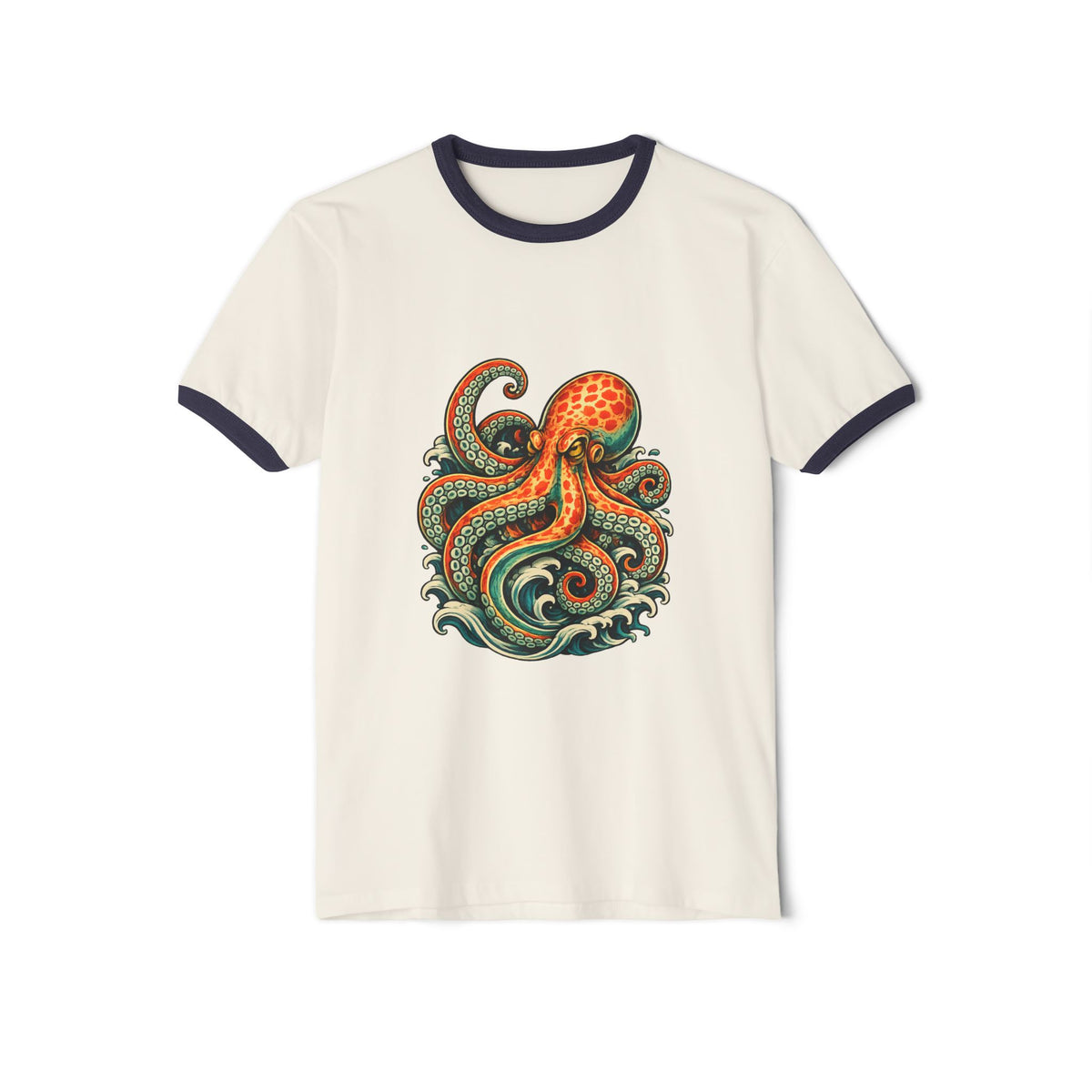T-Shirt, Ringer - Octopus Ocean Waves