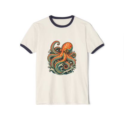 T-Shirt, Ringer - Octopus Ocean Waves