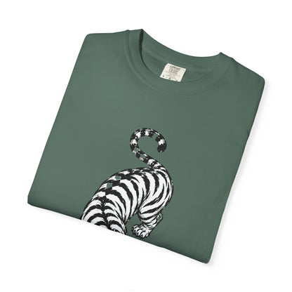 T-Shirt, Short Sleeve Boxy Crew Neck - Black & White Tiger