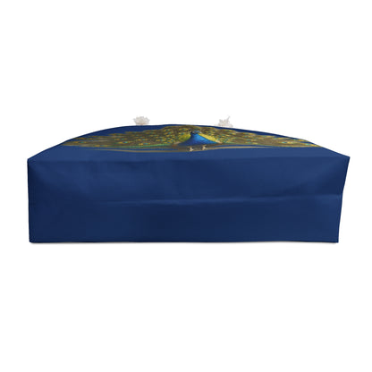 Peacock Feather Weekender Bag — Blue Travel Tote with Vibrant Peacock Design