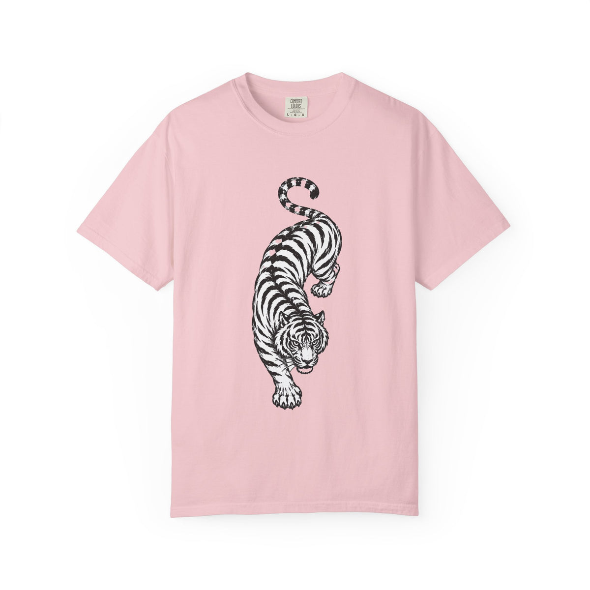 T-Shirt, Short Sleeve Boxy Crew Neck - Black & White Tiger