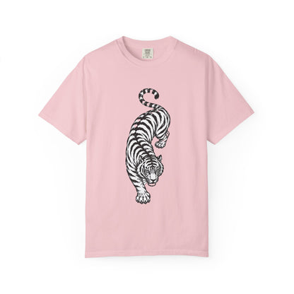 T-Shirt, Short Sleeve Boxy Crew Neck - Black & White Tiger