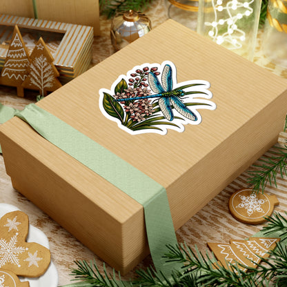 Sticker,  Kiss-Cut - Dragonfly with Wildflowers