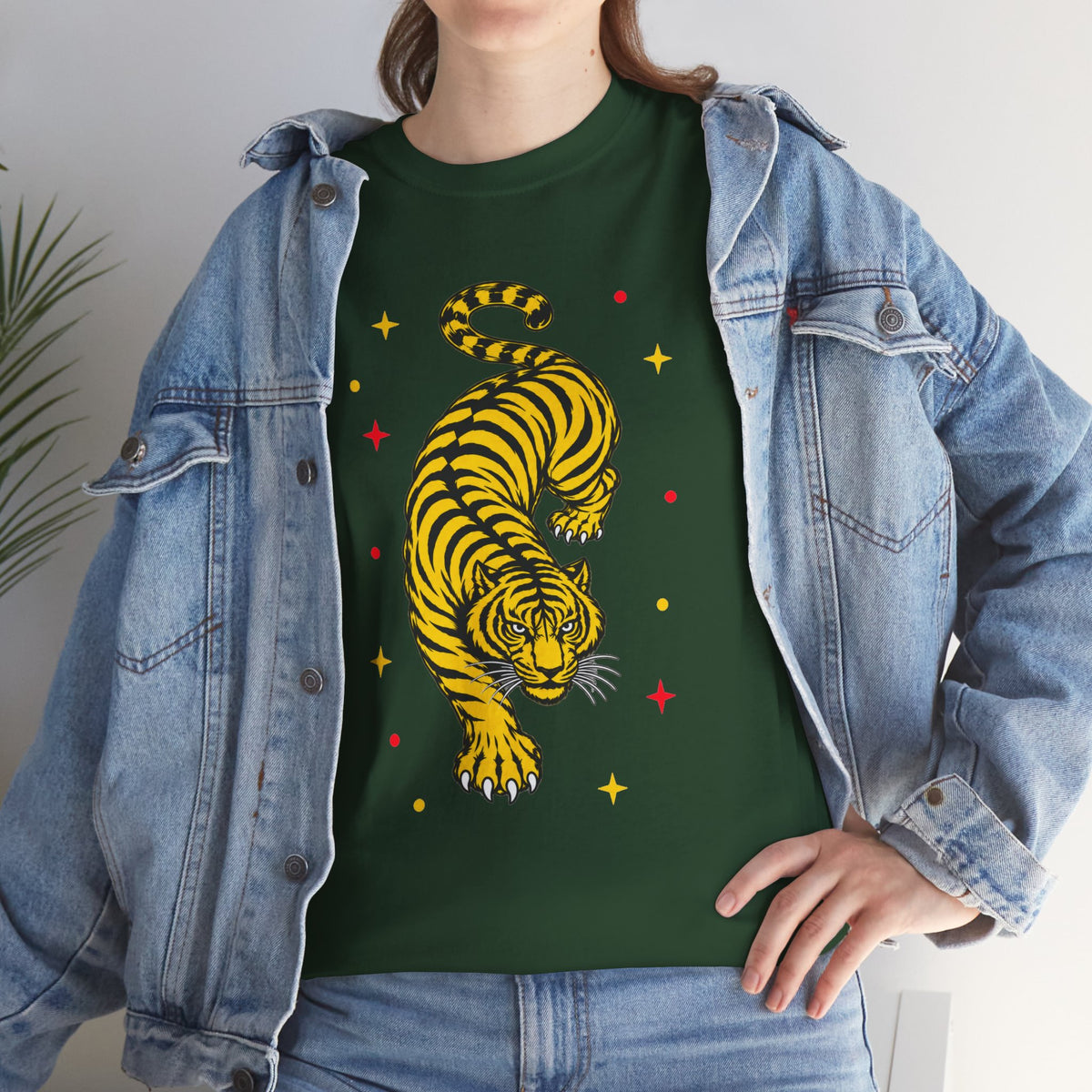 T-Shirt, Short Sleeve Boxy Crewneck - Yellow Tiger