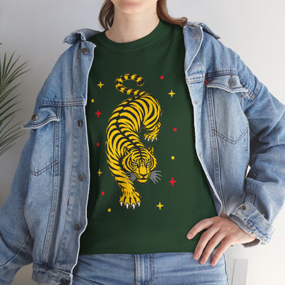 T-Shirt, Short Sleeve Boxy Crewneck - Yellow Tiger