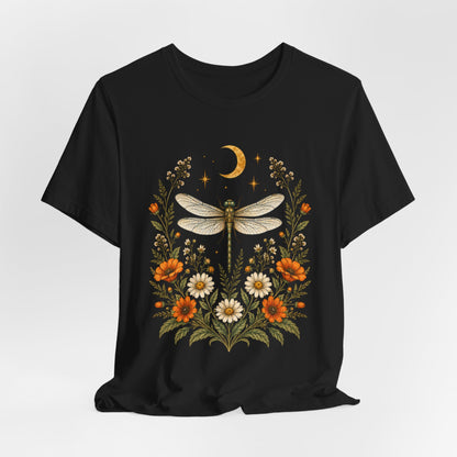 T-Shirt, Short Sleeve Boxy Crew Neck - Boho Dragonfly Moon