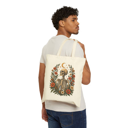 Tote, Canvass bag - Boho Floral Skeleton & Moon