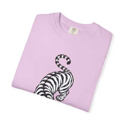 T-Shirt, Short Sleeve Boxy Crew Neck - Black & White Tiger