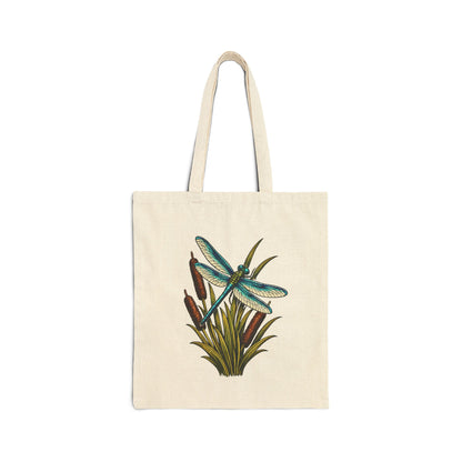 Dragonfly & Cat Tail Canvas Tote Bag