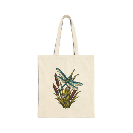 Dragonfly & Cat Tail Canvas Tote Bag