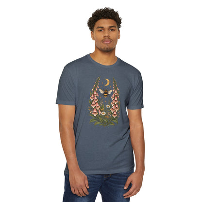 T-Shirt, Short Sleeve Boxy Crew Neck - Bee & Foxglove Vintage Floral Moon