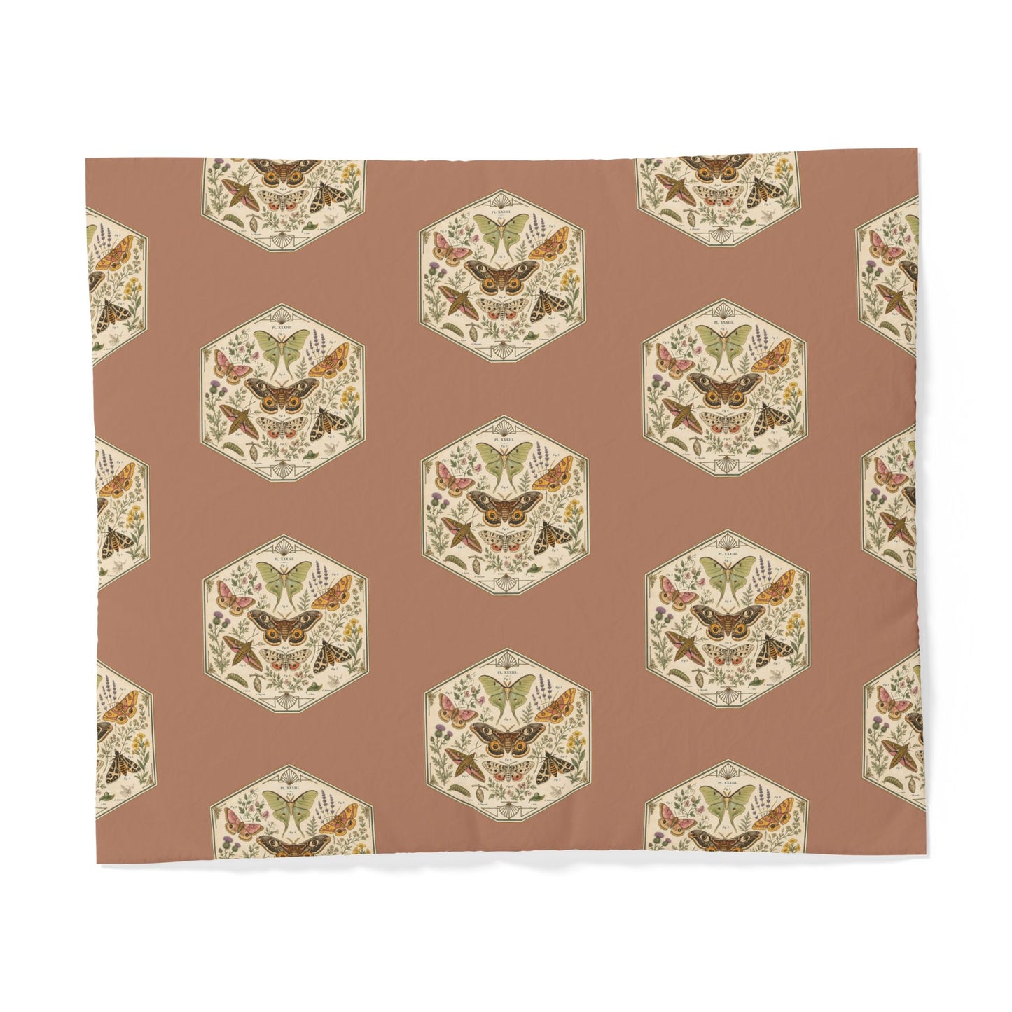 Vintage Botanical Hexagon Cotton Duvet Cover — Earth Tones Floral Pattern
