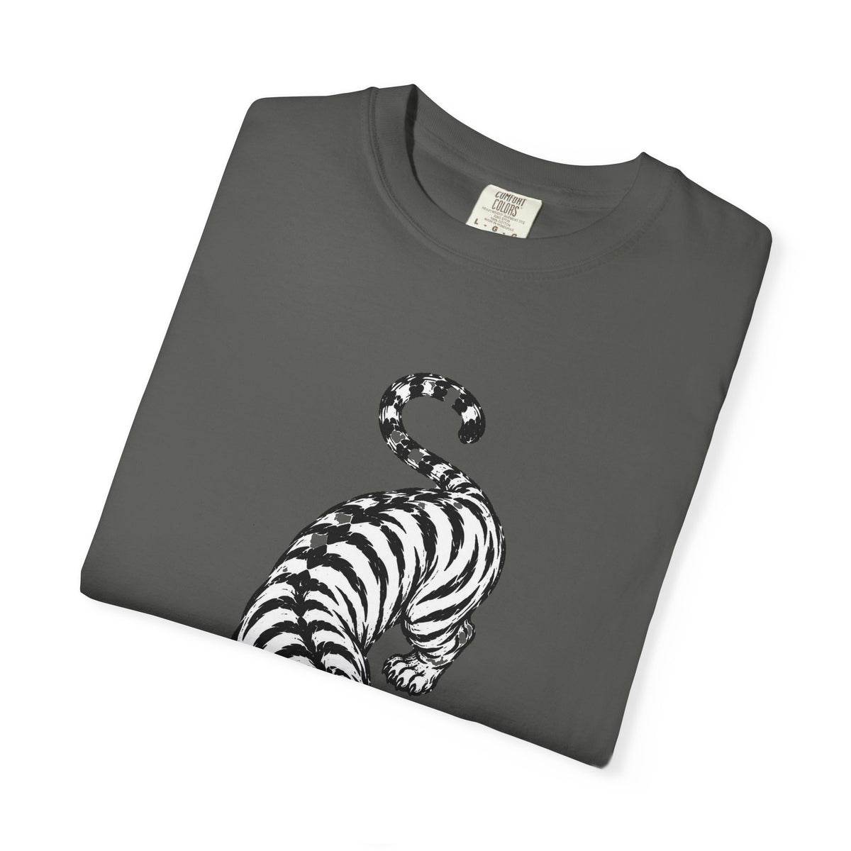 T-Shirt, Short Sleeve Boxy Crew Neck - Black & White Tiger
