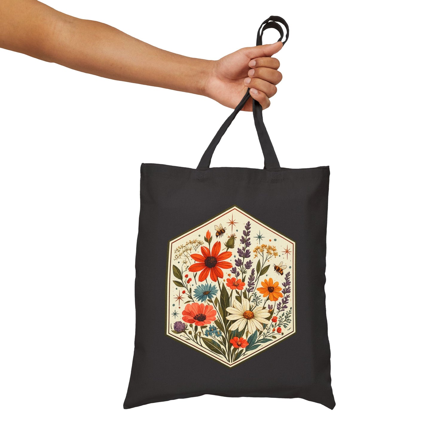 Hexagon Wildflowers Canvas Tote Bag
