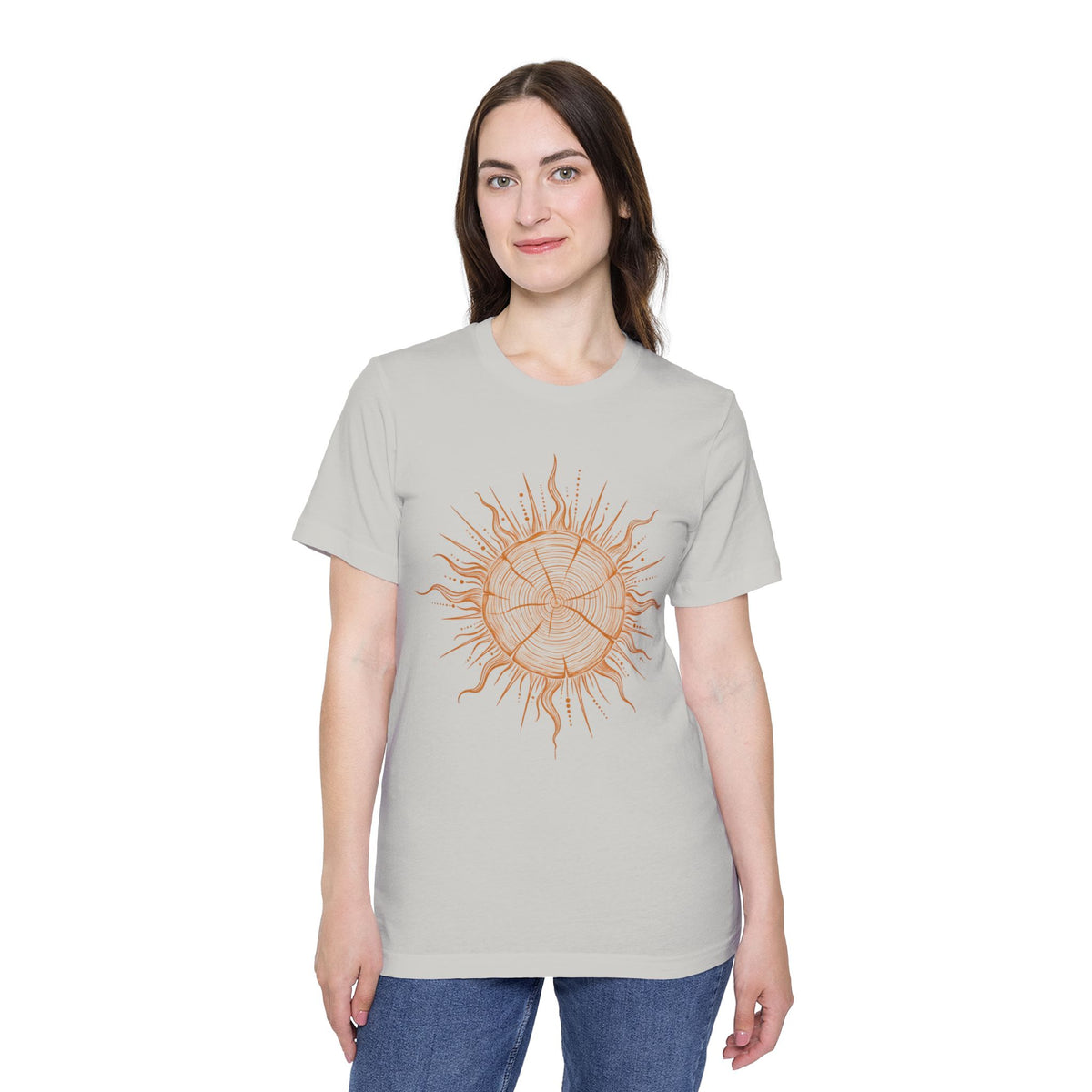 T-Shirt Short Sleeve Boxy Crew Neck - Boho Sunburst Tree Rings Line Art