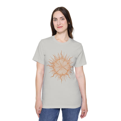 T-Shirt Short Sleeve Boxy Crew Neck - Boho Sunburst Tree Rings Line Art