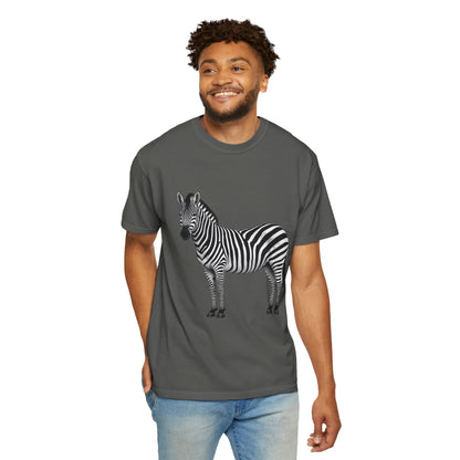 T-Shirt, Short Sleeve Boxy Crew Neck - Zebra Side View Standing