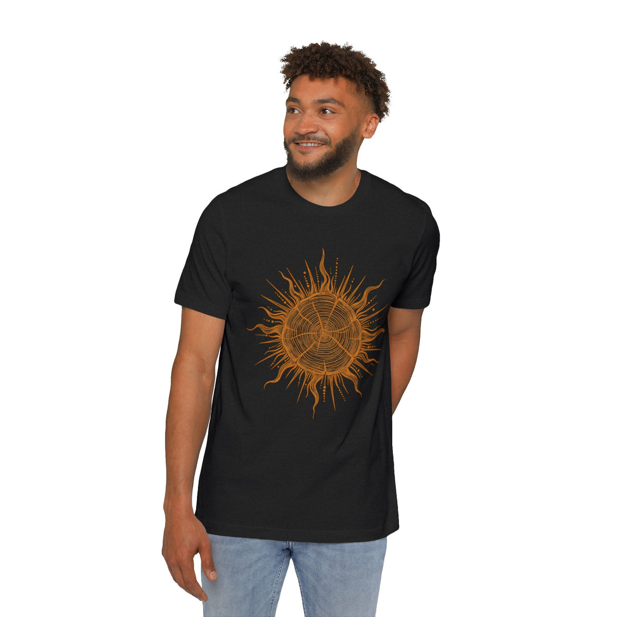 T-Shirt Short Sleeve Boxy Crew Neck - Boho Sunburst Tree Rings Line Art