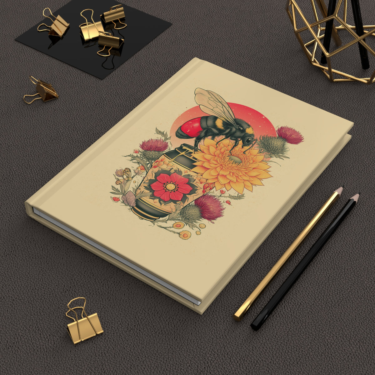 Journal Notebook, Hardcover Lined - Vintage Honey and Thistles