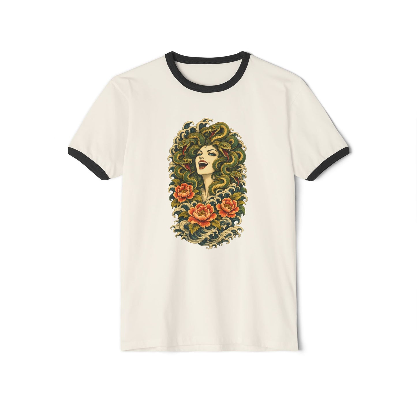 Medusa Having a Chuckle Ringer T-Shirt