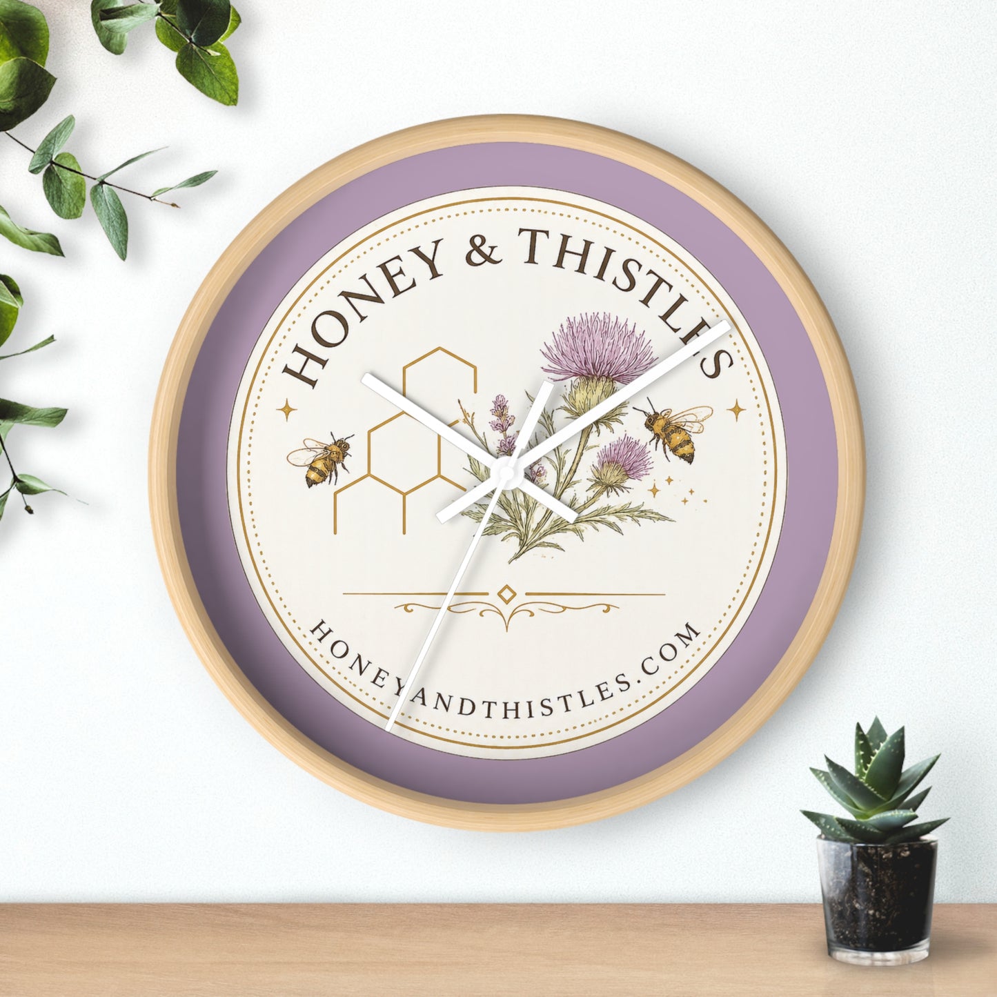 Honey & Thistles Floral Wall Clock — Bee, Thistle & Honeycomb Kitchen Clock