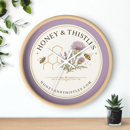 Honey & Thistles Floral Wall Clock — Bee, Thistle & Honeycomb Kitchen Clock