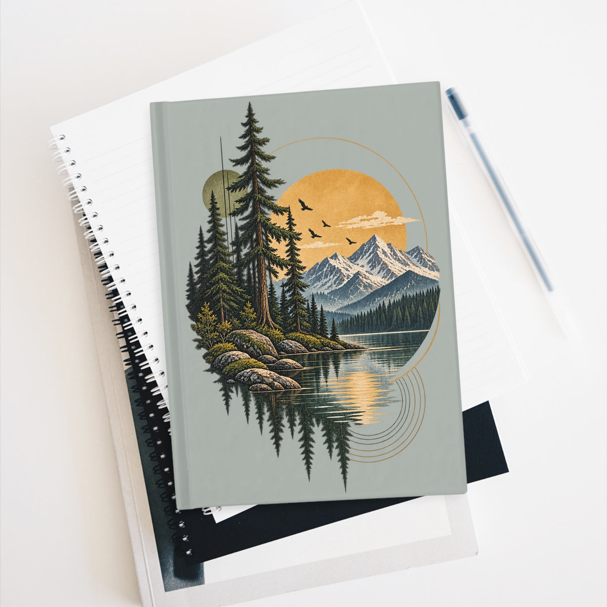 Journal Notebook, Hardback Blank  - Mountain Lake (gray)