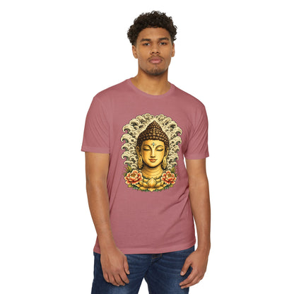 T-Shirt, Short Sleeve Boxy Crew Neck - Buddha Head Floral