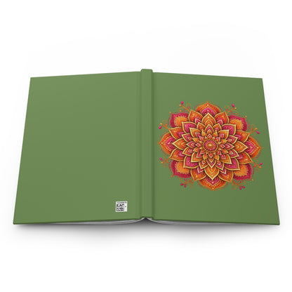 Journal Notebook, Hardcover Lined - Orange Boho Floral Mandala (green)