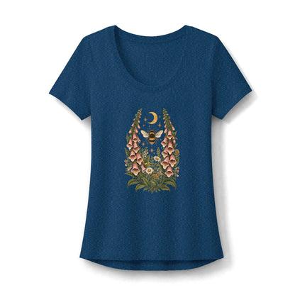 T-Shirt, Short Sleeve Scoop Neck - Botanical Bee, Moon & Foxglove