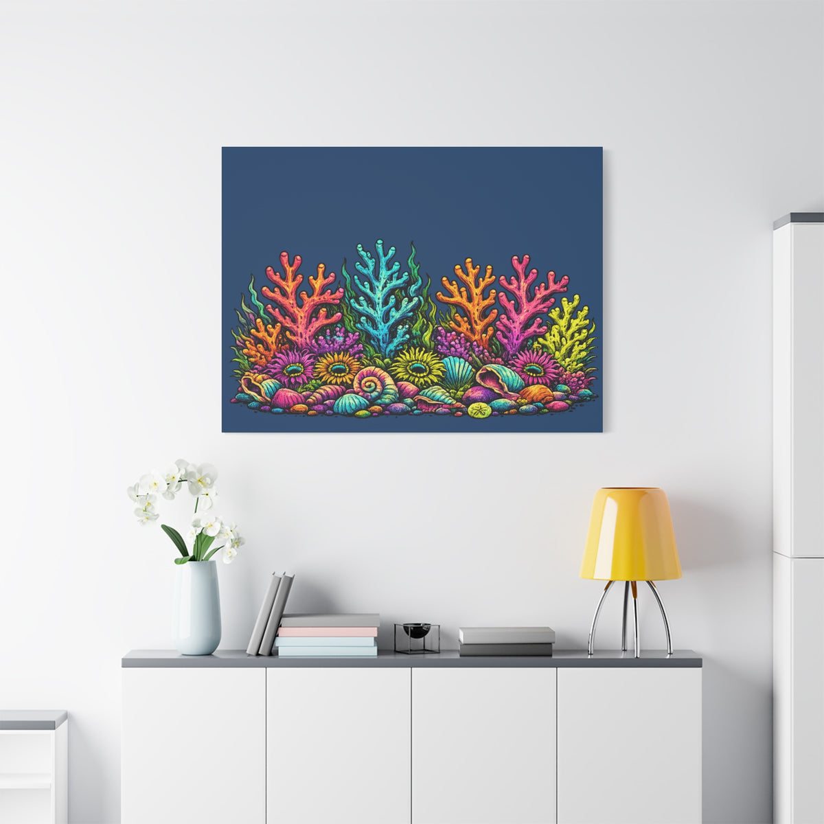 Canvass Art Print - Coral Reef (navy blue)