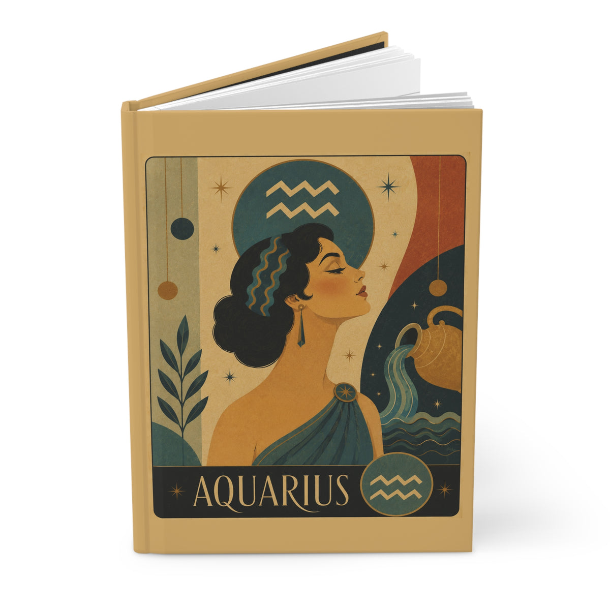 Journal Notebook, Hardcover Lined - Retro Aquarius Zodiac