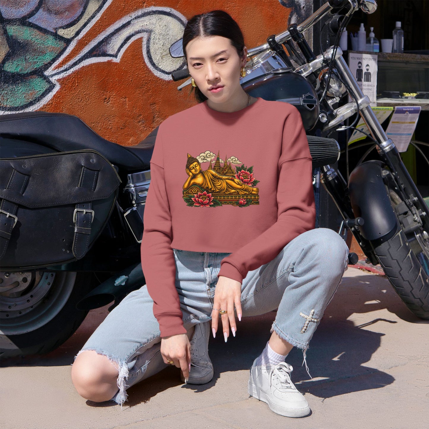 Recline with Buddha Cropped Long Sleeve T-Shirt