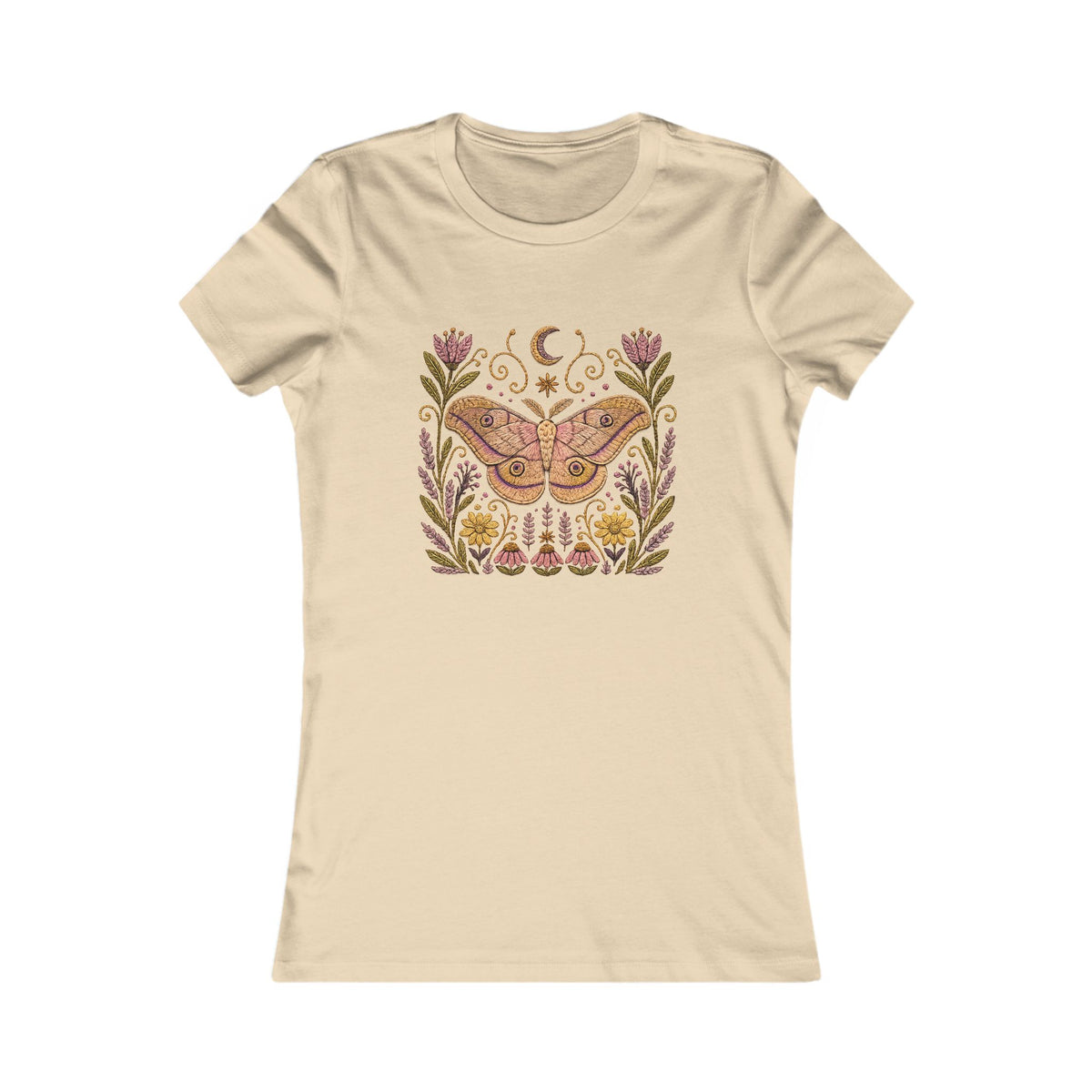 T-Shirt, Short Sleeve Crew Neck - Floral Elephant Hawk Moth & Moon