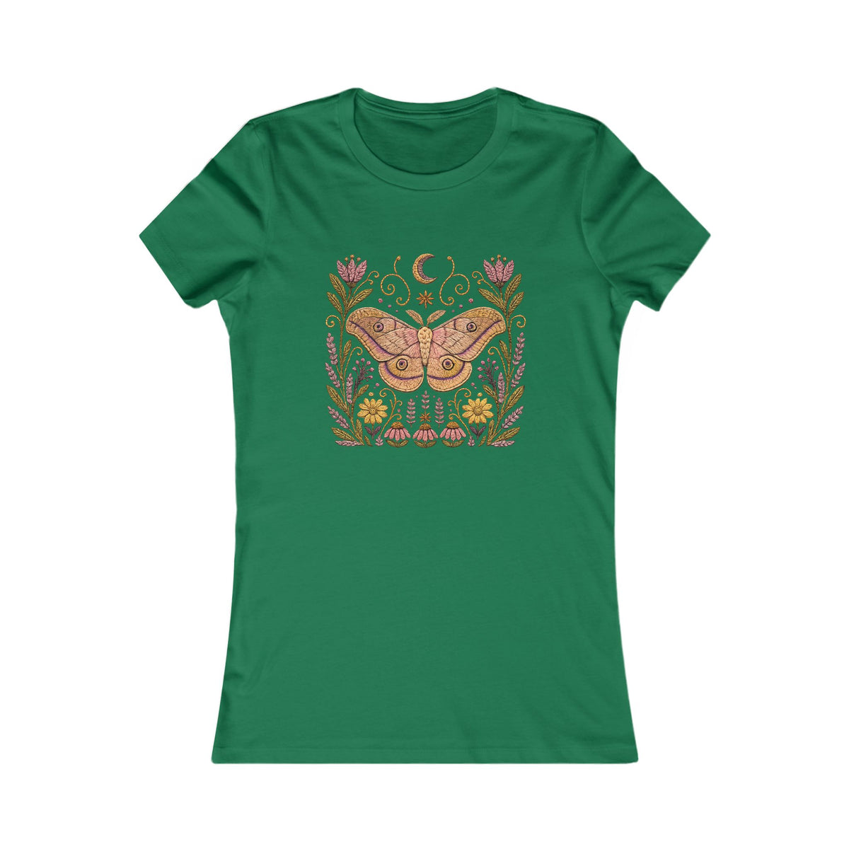 T-Shirt, Short Sleeve Crew Neck - Floral Elephant Hawk Moth & Moon