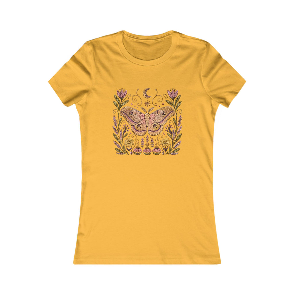 T-Shirt, Short Sleeve Crew Neck - Floral Elephant Hawk Moth & Moon