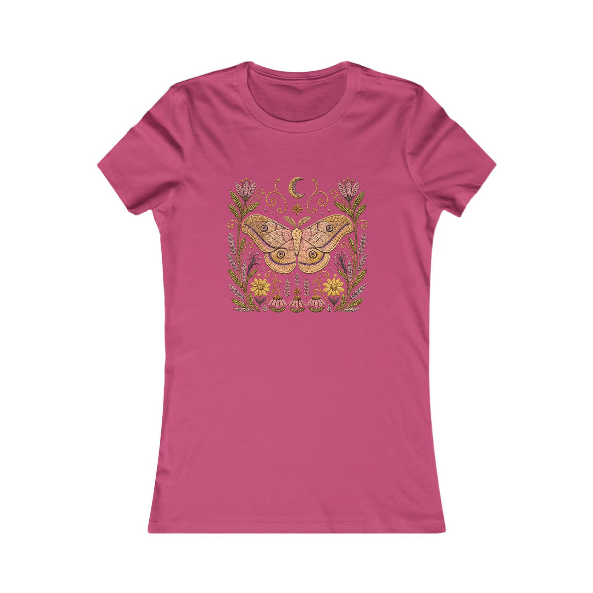T-Shirt, Short Sleeve Crew Neck - Floral Elephant Hawk Moth & Moon