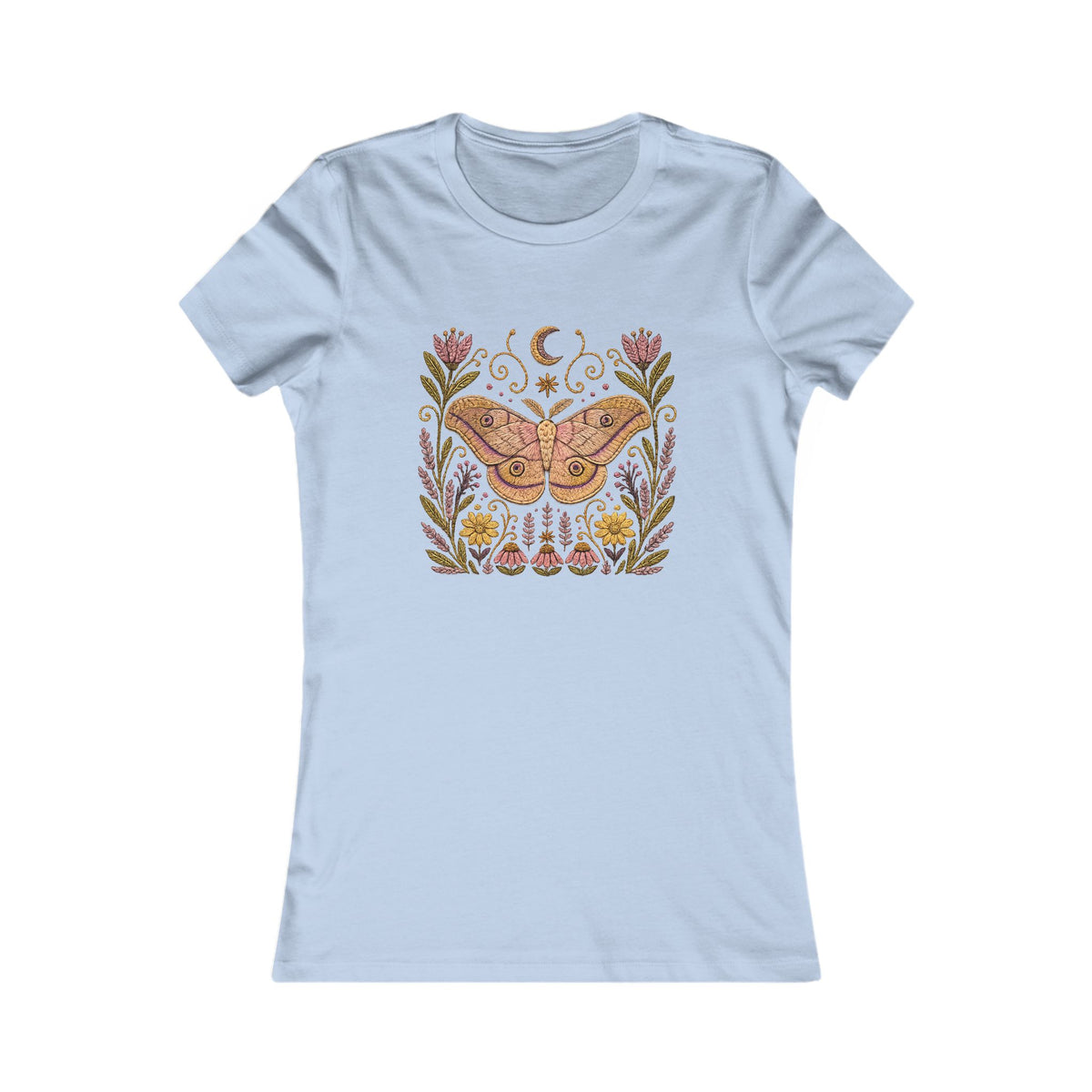 T-Shirt, Short Sleeve Crew Neck - Floral Elephant Hawk Moth & Moon