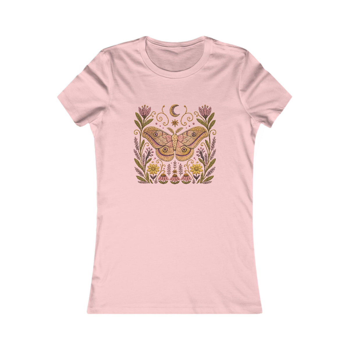 T-Shirt, Short Sleeve Crew Neck - Floral Elephant Hawk Moth & Moon